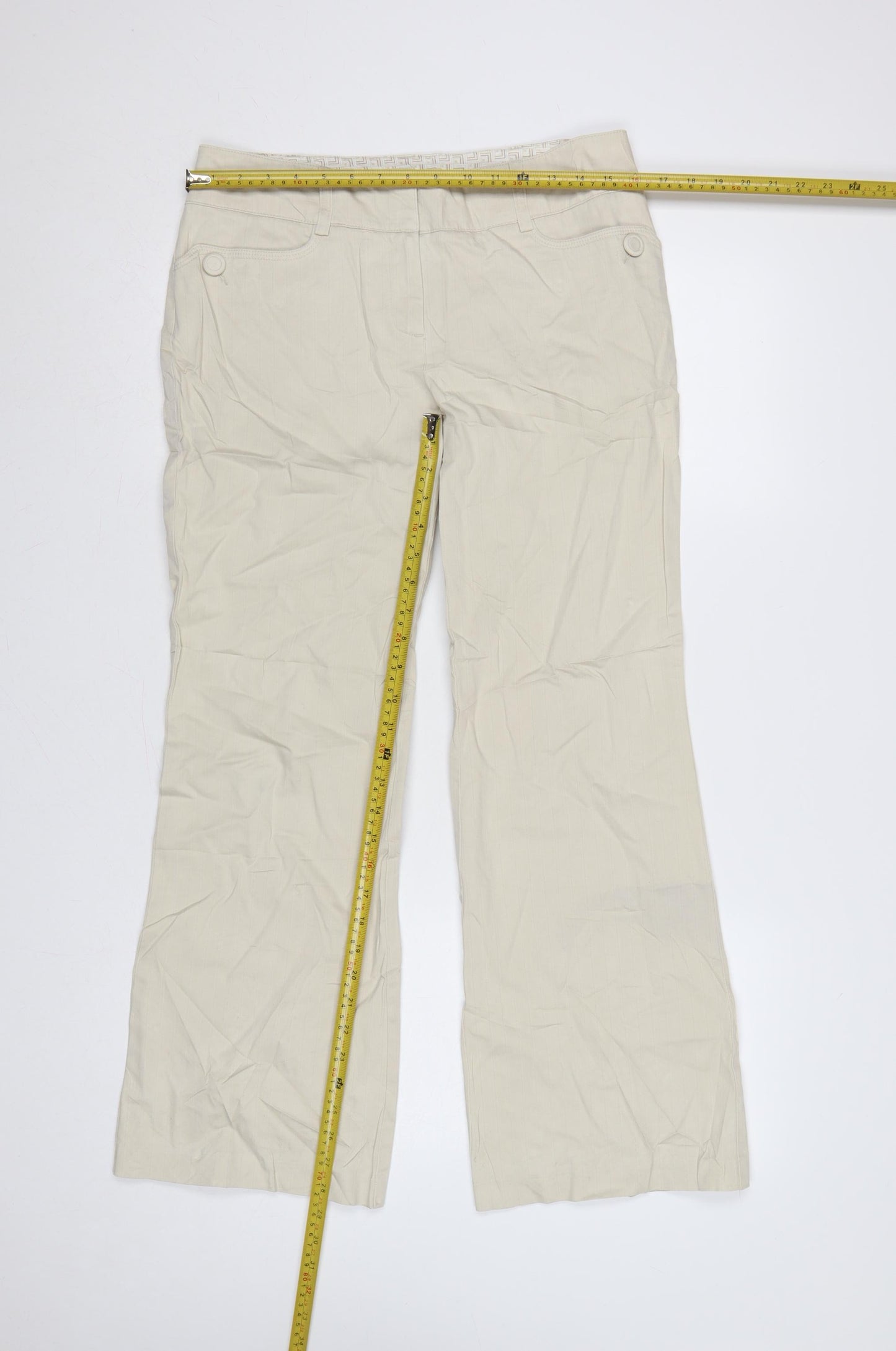 Next Women Beige UK 12 Regular Cargo Bootcut Cotton Trousers