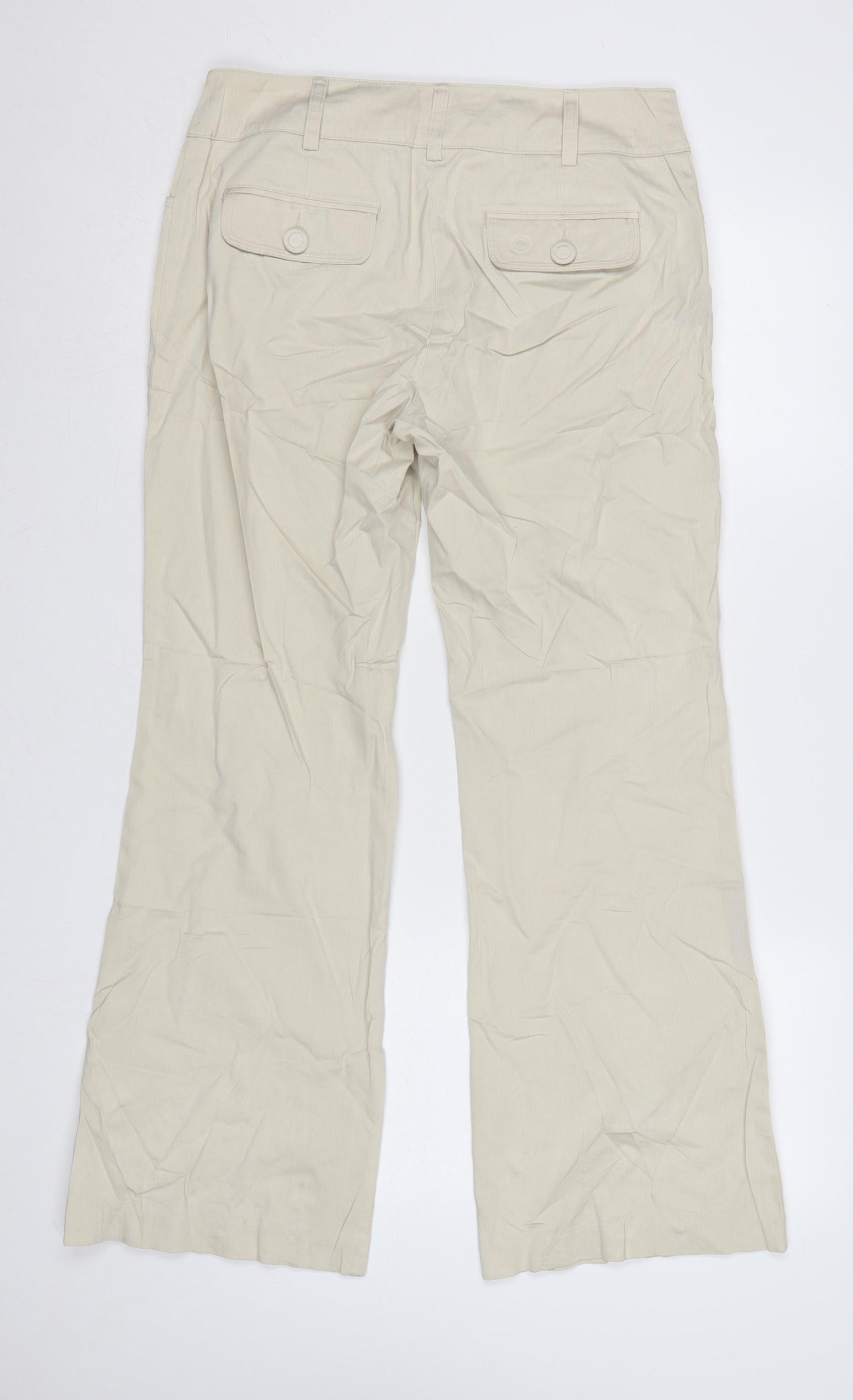 Next Women Beige UK 12 Regular Cargo Bootcut Cotton Trousers