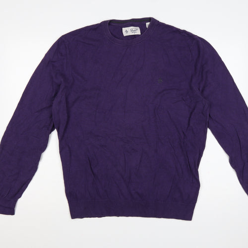 Original Penguin Men Purple XXL Cotton Crew Neck Logo Pullover Jumper