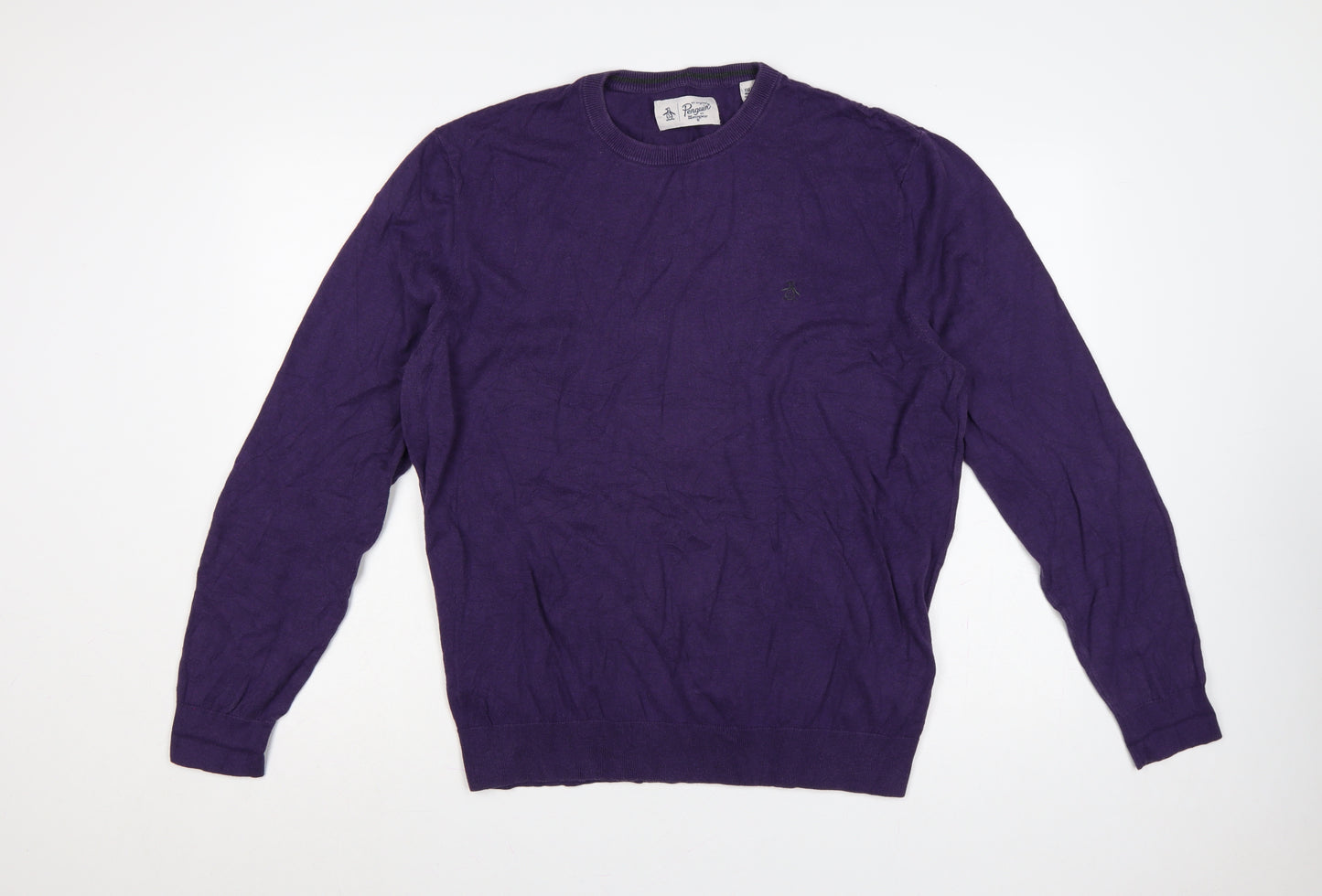 Original Penguin Men Purple XXL Cotton Crew Neck Logo Pullover Jumper