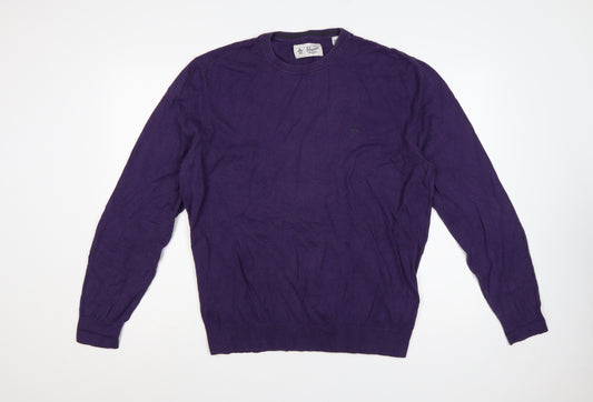 Original Penguin Men Purple XXL Cotton Crew Neck Logo Pullover Jumper