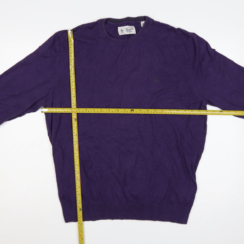 Original Penguin Men Purple XXL Cotton Crew Neck Logo Pullover Jumper