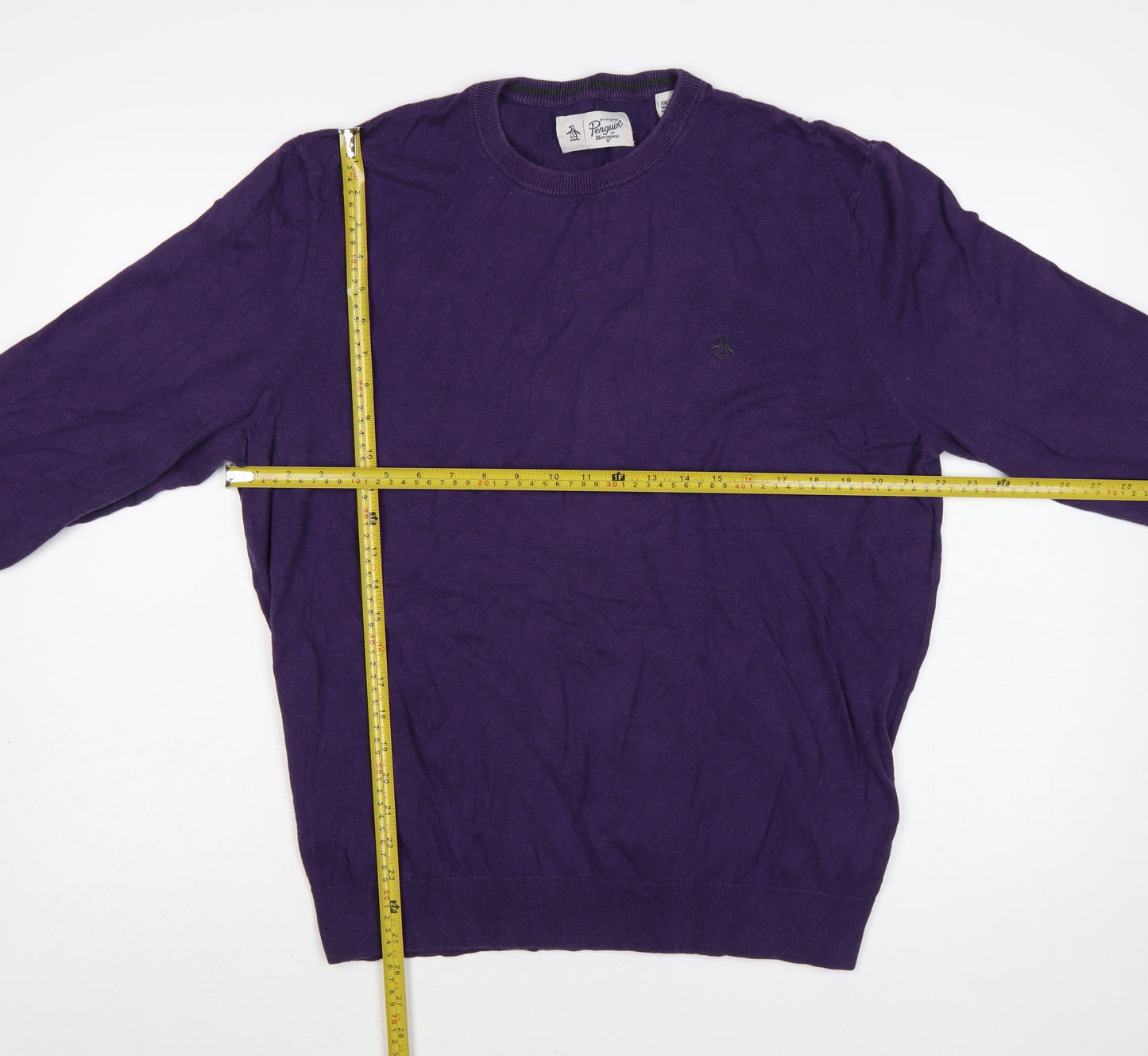 Original Penguin Men Purple XXL Cotton Crew Neck Logo Pullover Jumper