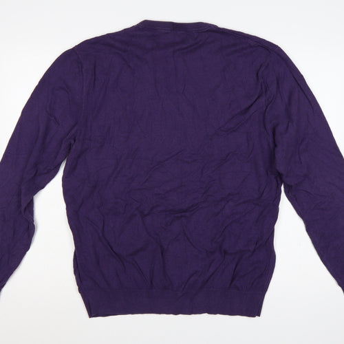 Original Penguin Men Purple XXL Cotton Crew Neck Logo Pullover Jumper