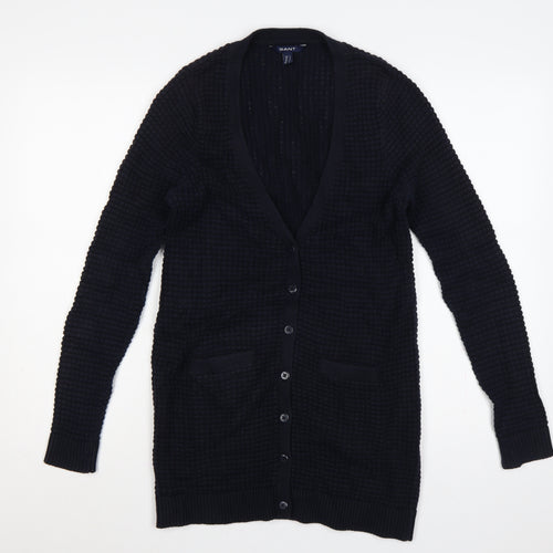 GANT Women’s Navy Blue S Waffle Knit V-Neck Button Cardigan