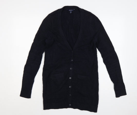 GANT Women’s Navy Blue S Waffle Knit V-Neck Button Cardigan