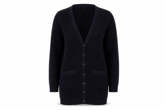 Front view of GANT Women’s Navy Blue S Waffle Knit V-Neck Button Cardigan