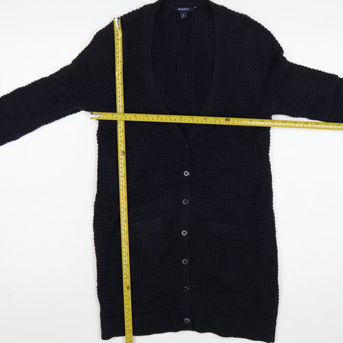 GANT Women’s Navy Blue S Waffle Knit V-Neck Button Cardigan