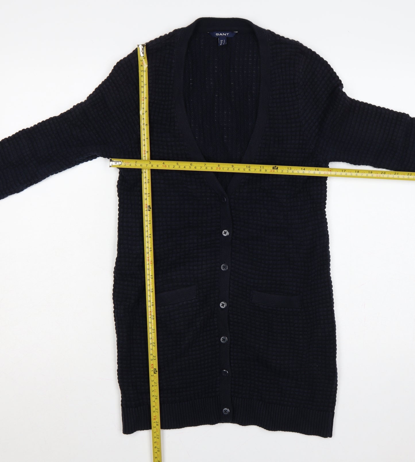 GANT Women’s Navy Blue S Waffle Knit V-Neck Button Cardigan