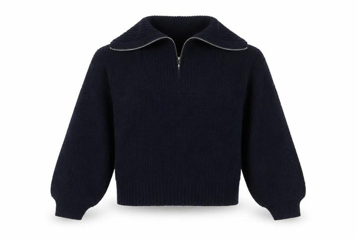 French Connection Women’s Blue M Rib Knit 1/4 Zip High Neck Jumper