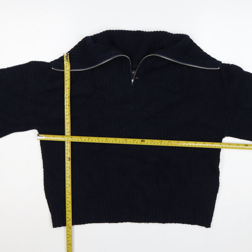 French Connection Women’s Blue M Rib Knit 1/4 Zip High Neck Jumper