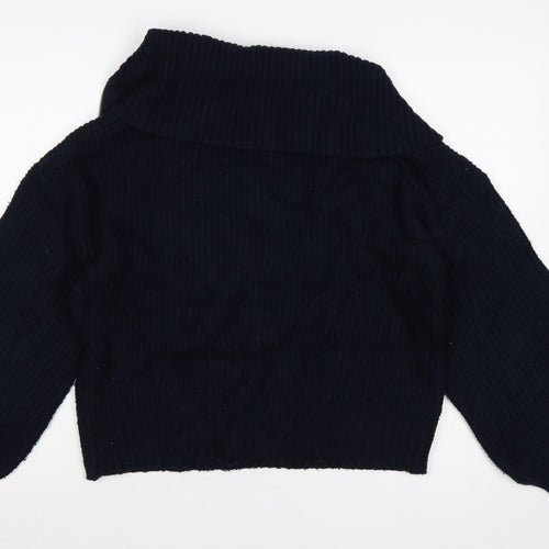 French Connection Women’s Blue M Rib Knit 1/4 Zip High Neck Jumper