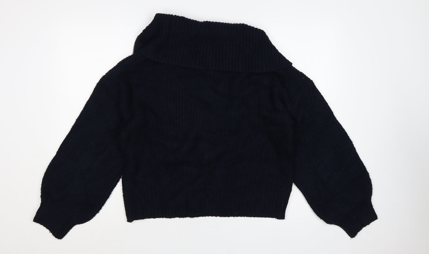 French Connection Women’s Blue M Rib Knit 1/4 Zip High Neck Jumper