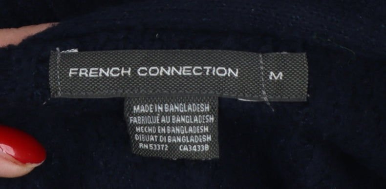French Connection Women’s Blue M Rib Knit 1/4 Zip High Neck Jumper