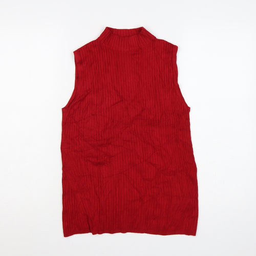 Marks & Spencer Women Red UK 14 Ribbed Mock Neck Sleeveless Knit Vest