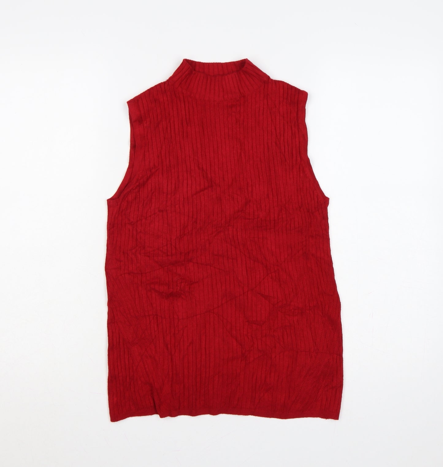 Marks & Spencer Women Red UK 14 Ribbed Mock Neck Sleeveless Knit Vest