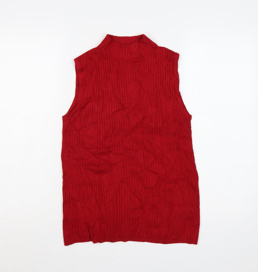 Marks & Spencer Women Red UK 14 Ribbed Mock Neck Sleeveless Knit Vest