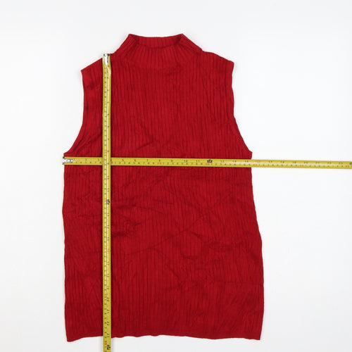 Marks & Spencer Women Red UK 14 Ribbed Mock Neck Sleeveless Knit Vest