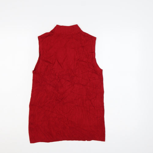 Marks & Spencer Women Red UK 14 Ribbed Mock Neck Sleeveless Knit Vest