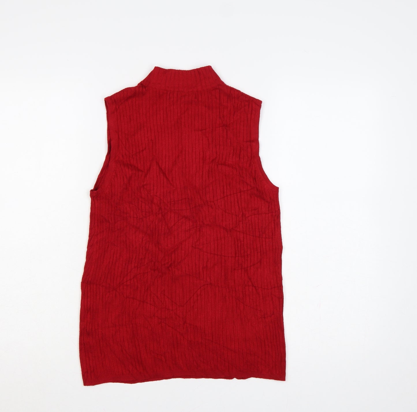 Marks & Spencer Women Red UK 14 Ribbed Mock Neck Sleeveless Knit Vest