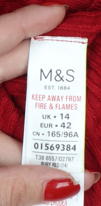 Marks & Spencer Women Red UK 14 Ribbed Mock Neck Sleeveless Knit Vest
