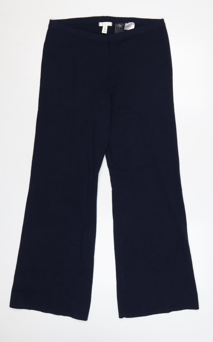 H&M Women’s Navy Blue UK 6 Ribbed Flared Stretch Trousers