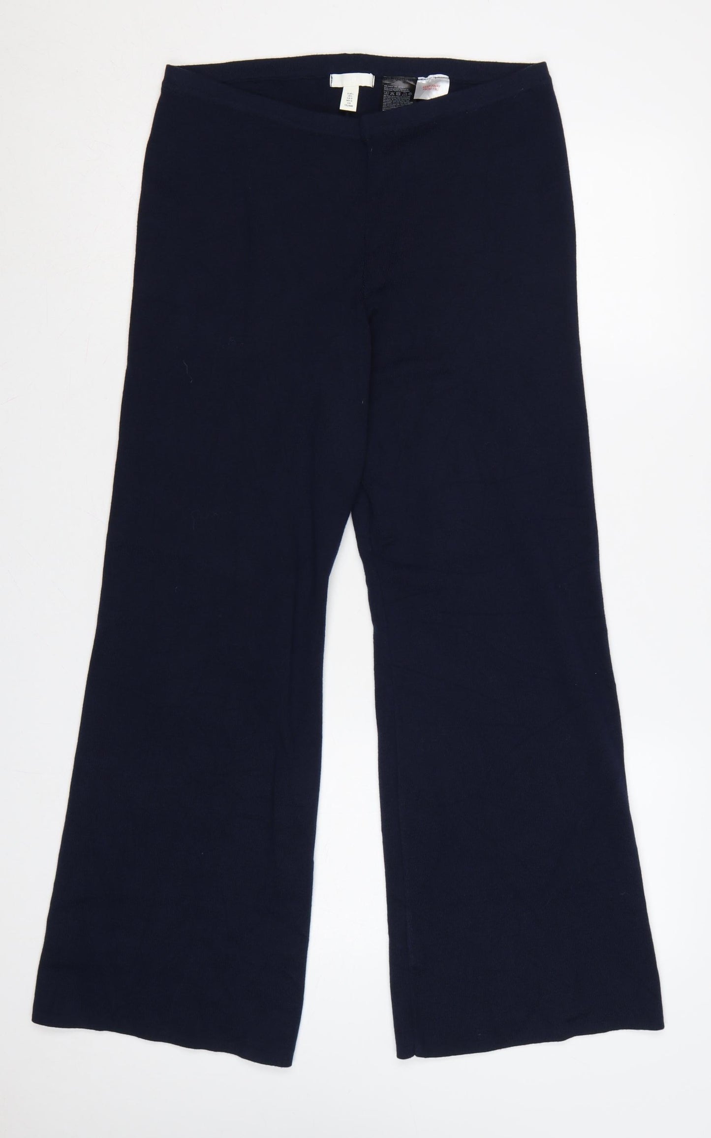 H&M Women’s Navy Blue UK 6 Ribbed Flared Stretch Trousers