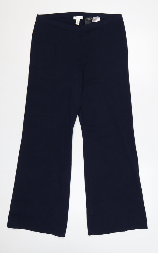 H&M Women’s Navy Blue UK 6 Ribbed Flared Stretch Trousers