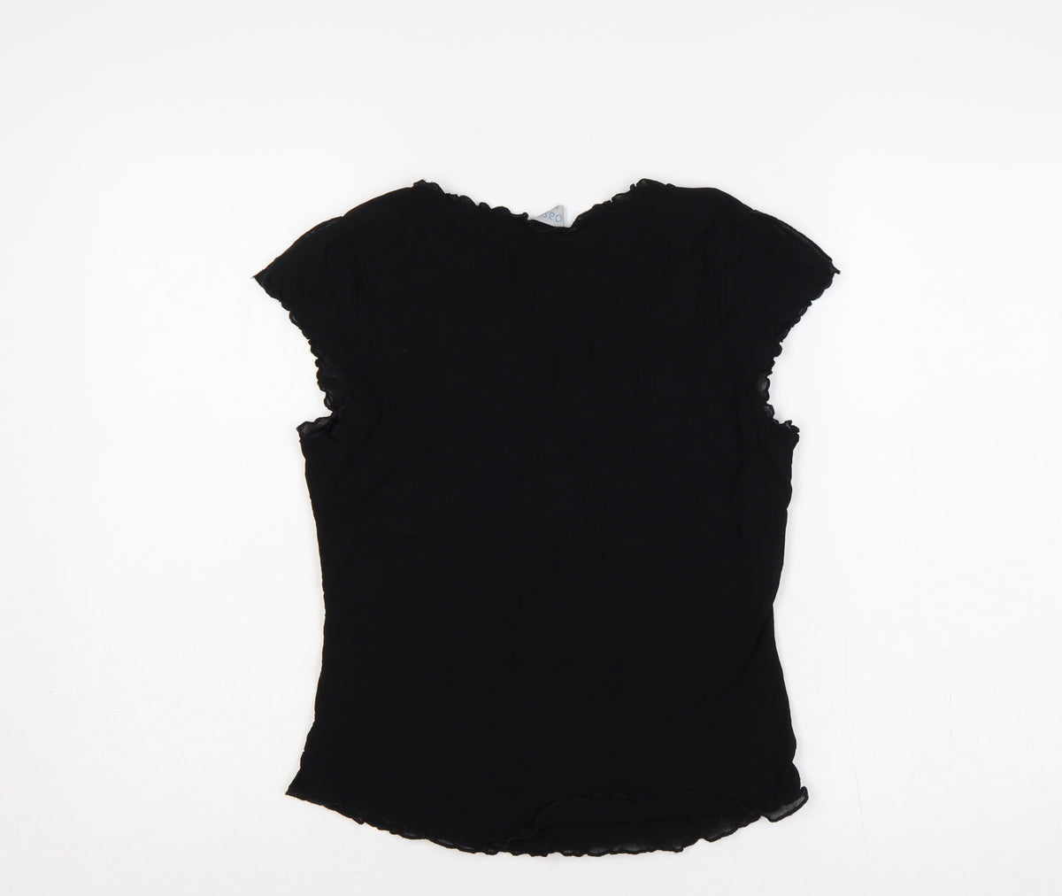 Oasis Women Black UK 14 Slim Basic Ruffle Trim Cap Sleeve T-Shirt