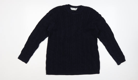 Vintage Marks & Spencer Women Navy UK 14 Cable-Knit Cotton Jumper