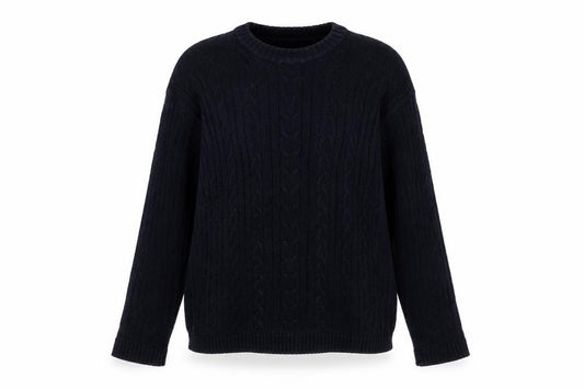 Front view of Vintage Marks & Spencer Women Navy UK 14 Cable-Knit Cotton Jumper