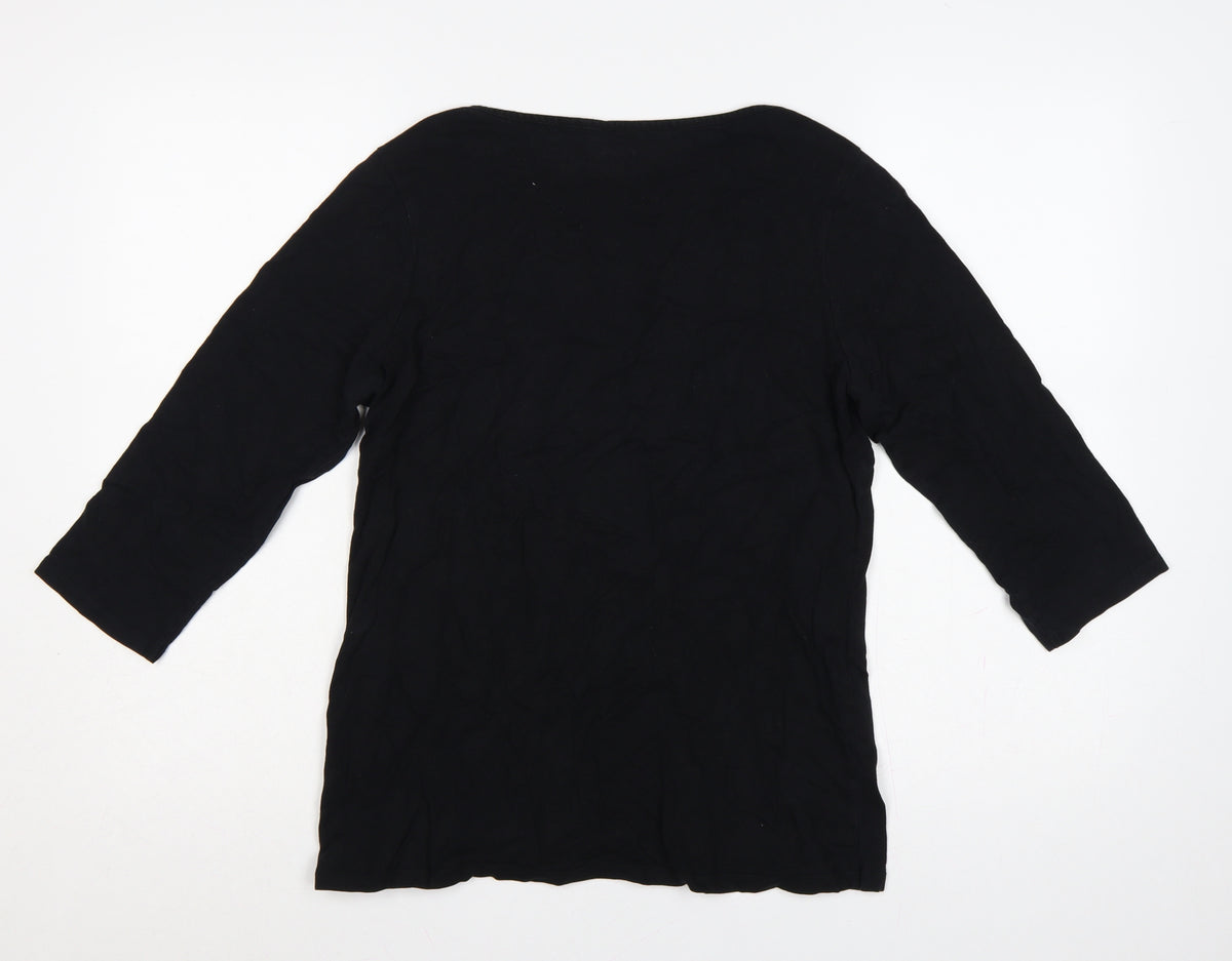 Fat Face Women’s Black UK 14 Cotton Modal 3/4 Sleeve Tunic T-Shirt
