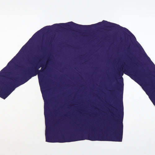 Monsoon Women Purple UK 12 V-Neck 3/4 Sleeve Cotton Button Cardigan