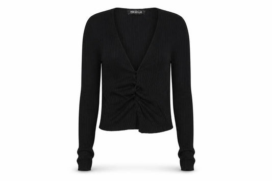 Urban Outfitters Women Black S Petite Cropped Rib Knit Wrap Blouse