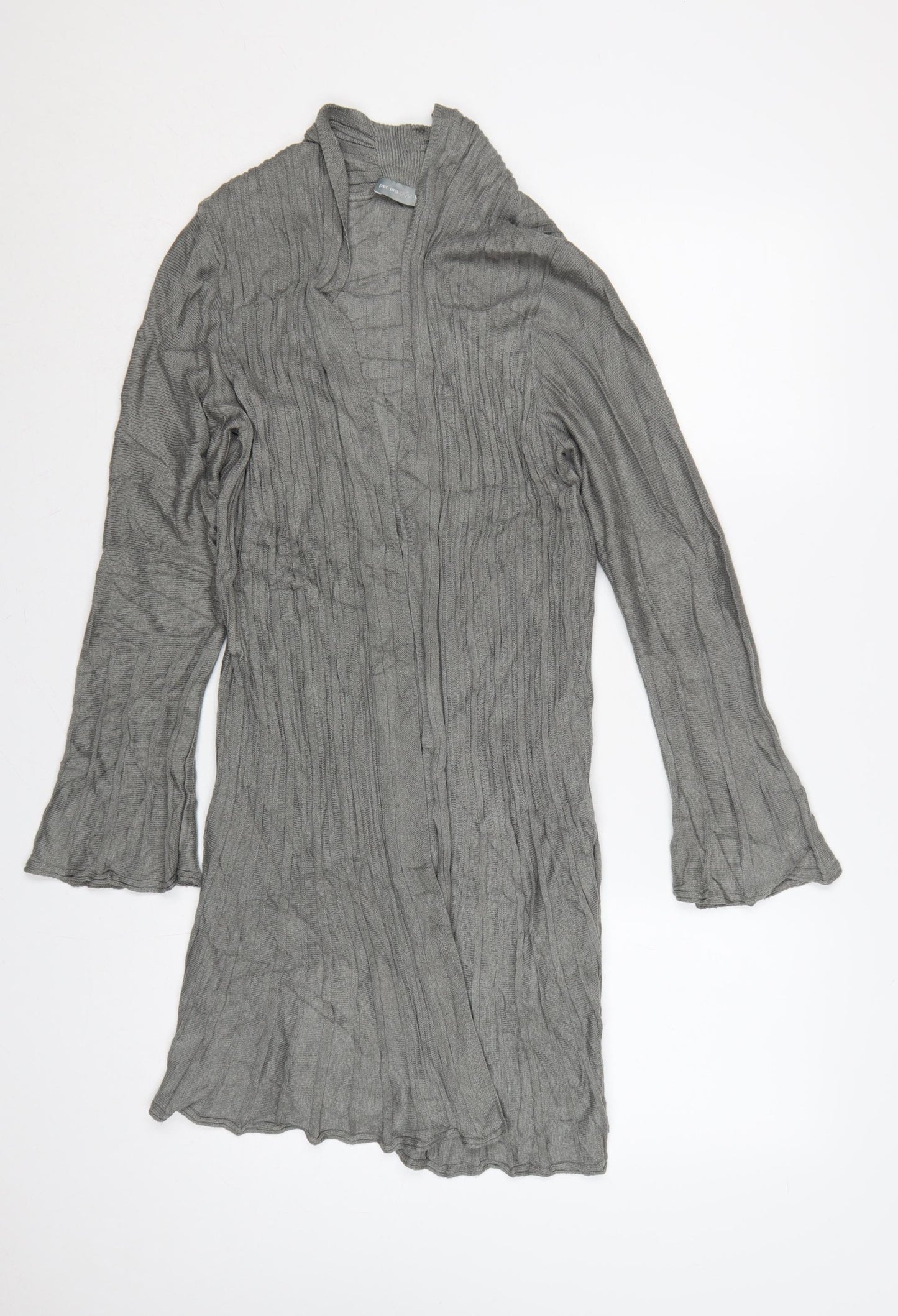 Per Una Women Grey Size 14 Longline Open Knit Cardigan Bell Sleeves