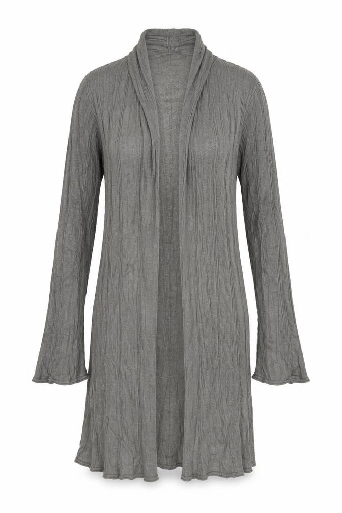 Per Una Women Grey Size 14 Longline Open Knit Cardigan Bell Sleeves