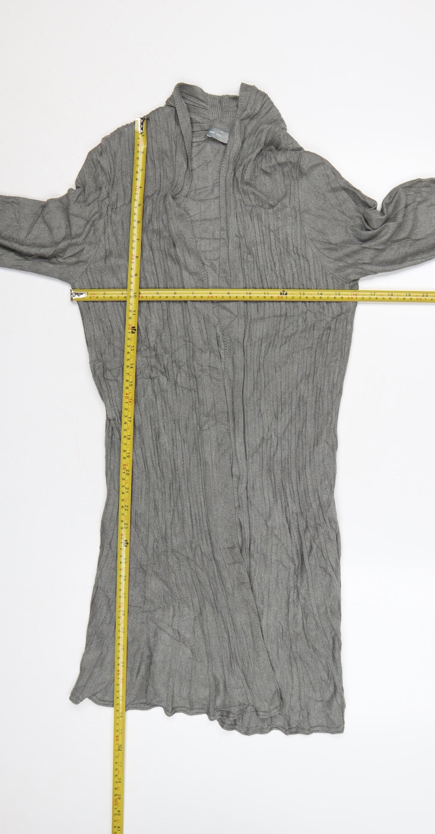 Per Una Women Grey Size 14 Longline Open Knit Cardigan Bell Sleeves