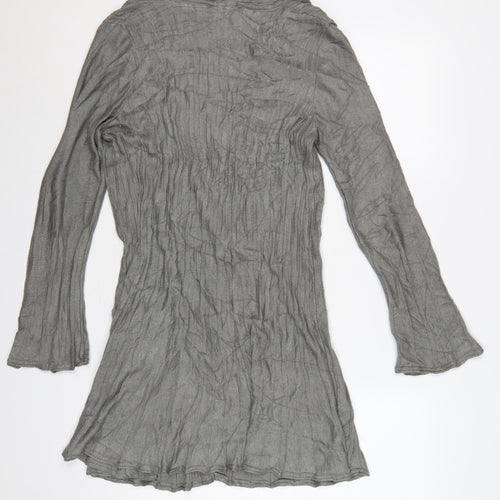 Per Una Women Grey Size 14 Longline Open Knit Cardigan Bell Sleeves