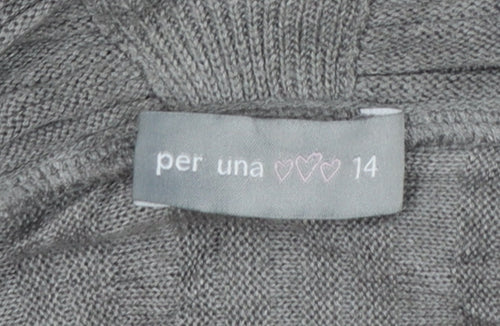 Per Una Women Grey Size 14 Longline Open Knit Cardigan Bell Sleeves
