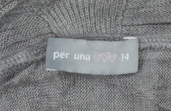 Per Una Women Grey Size 14 Longline Open Knit Cardigan Bell Sleeves