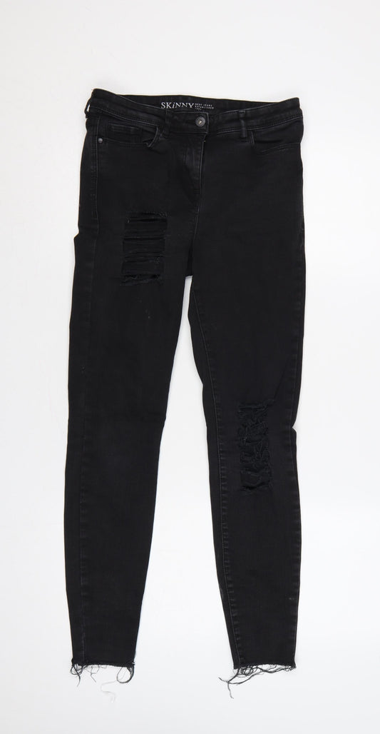 Next Women’s Black UK 8 Regular Distressed Skinny Stretch Jeans