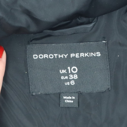 Dorothy Perkins Women Black UK 10 Quilted Belted Faux Fur Hood Puffer Coat