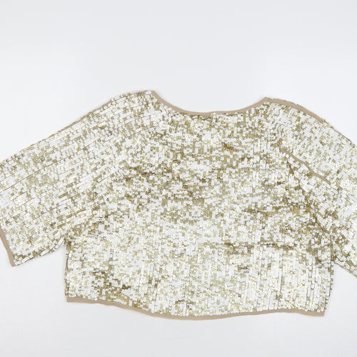 Topshop Women Gold Sequin Cropped Short Sleeve Party Top UK 8