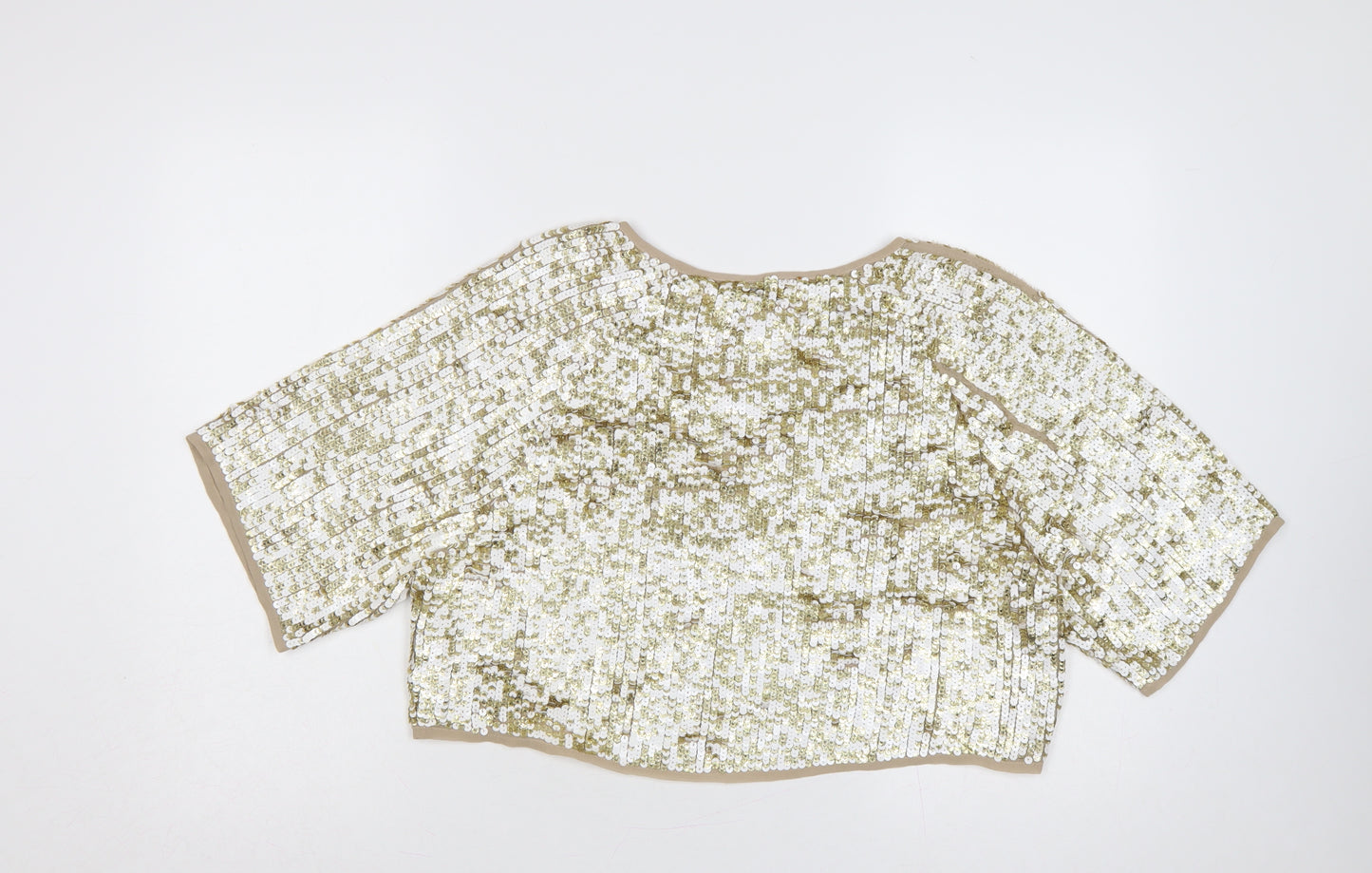 Topshop Women Gold Sequin Cropped Short Sleeve Party Top UK 8