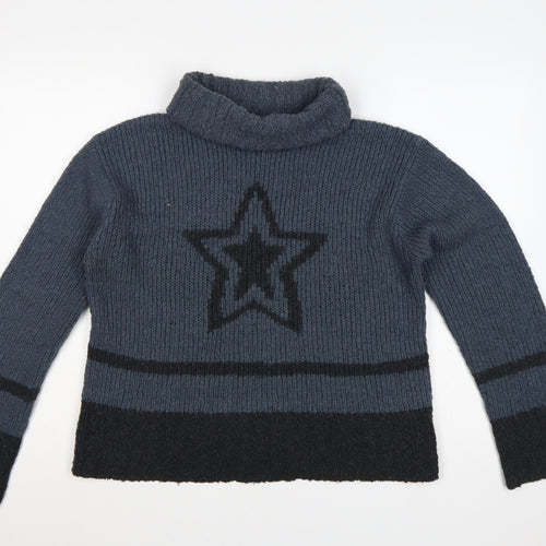River Island Women Grey L Roll Neck Star Pullover Knit Jumper