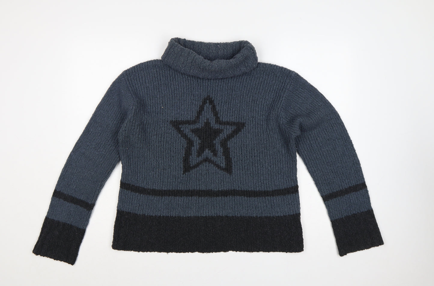 River Island Women Grey L Roll Neck Star Pullover Knit Jumper