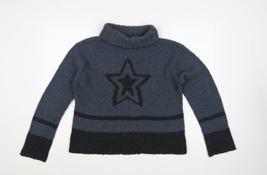 River Island Women Grey L Roll Neck Star Pullover Knit Jumper