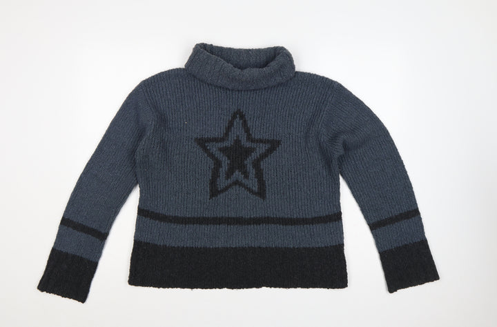River Island Women Grey L Roll Neck Star Pullover Knit Jumper