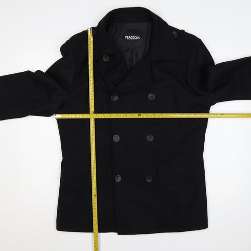 Peacocks Men’s Black M Wool Blend Pea Coat Double Breasted