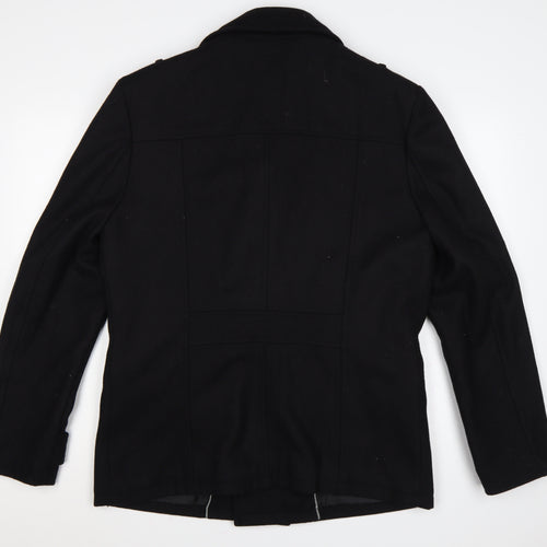Peacocks Men’s Black M Wool Blend Pea Coat Double Breasted